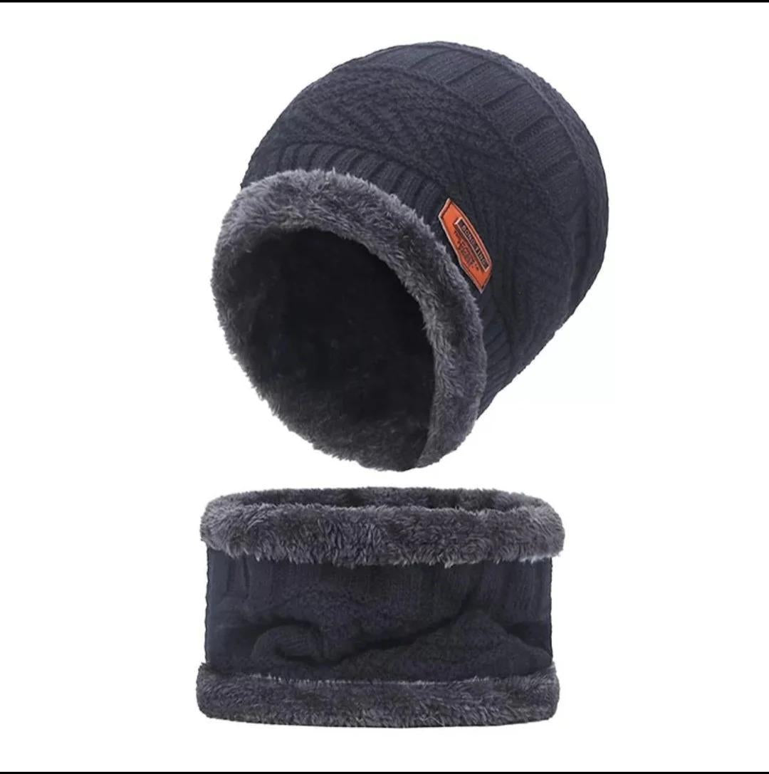 Wool Beanie and Neck Warmer Set - 2 Pcs Textured Warmth in Grey